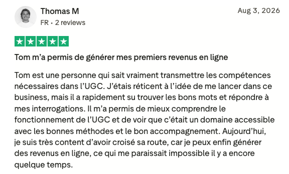 Avis — Thomas M — Tom m’a permis de générer mes premiers revenus en ligne